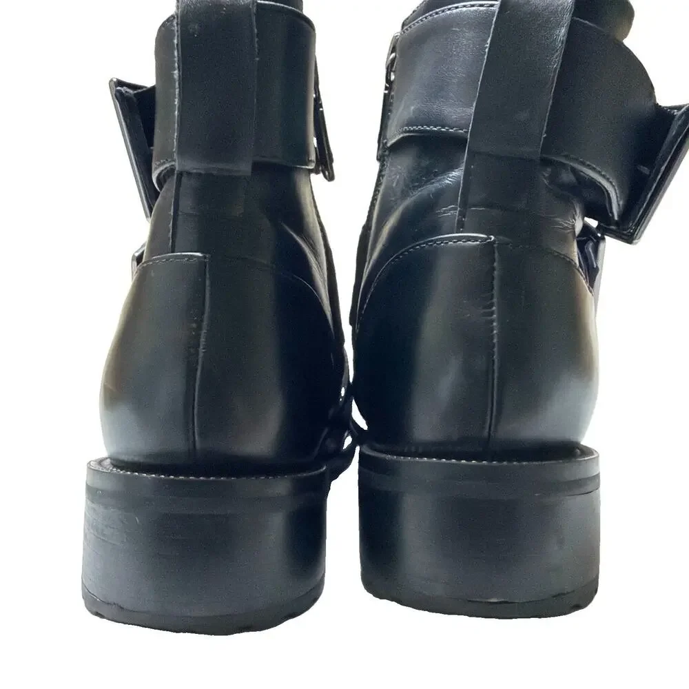 Blondo Camila Moto Biker Leather Booties Womens 6.5 Black Waterproof Side Zip